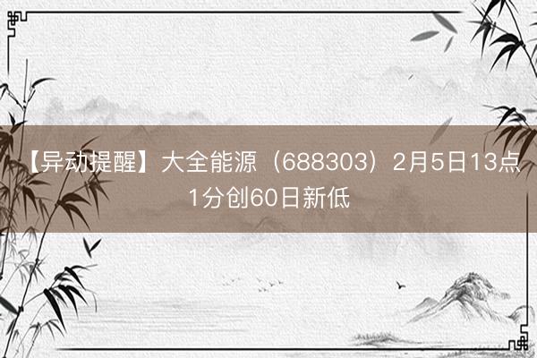 【异动提醒】大全能源（688303）2月5日13点1分创60日新低