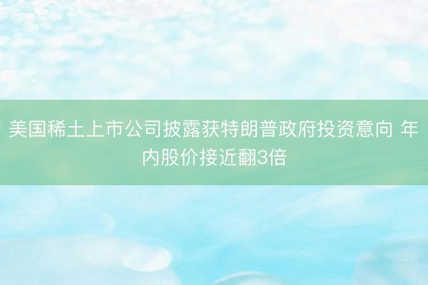 美国稀土上市公司披露获特朗普政府投资意向 年内股价接近翻3倍