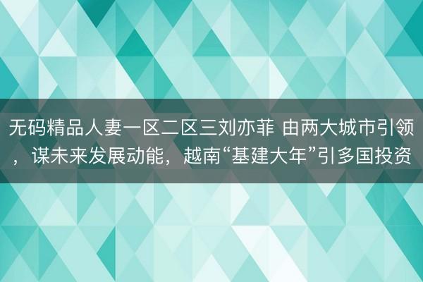 无码精品人妻一区二区三刘亦菲 由两大城市引领，谋未来发展动能，越南“基建大年”引多国投资