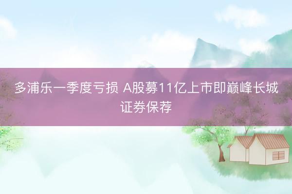 多浦乐一季度亏损 A股募11亿上市即巅峰长城证券保荐