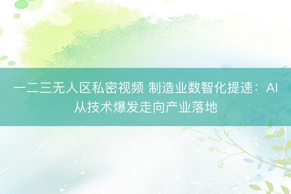 一二三无人区私密视频 制造业数智化提速：AI从技术爆发走向产业落地