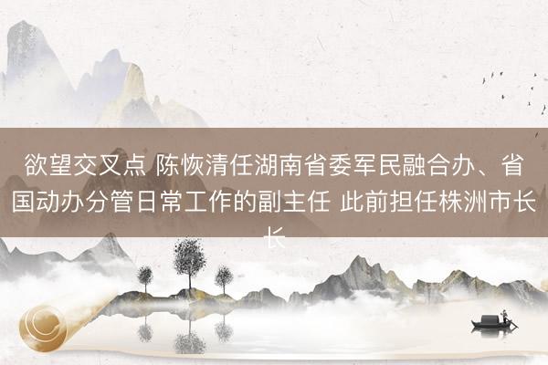 欲望交叉点 陈恢清任湖南省委军民融合办、省国动办分管日常工作的副主任 此前担任株洲市长