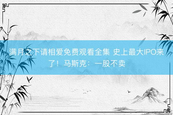 满月之下请相爱免费观看全集 史上最大IPO来了！马斯克：一股不卖
