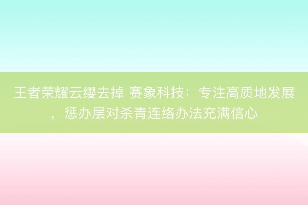 王者荣耀云缨去掉 赛象科技：专注高质地发展，惩办层对杀青连络办法充满信心